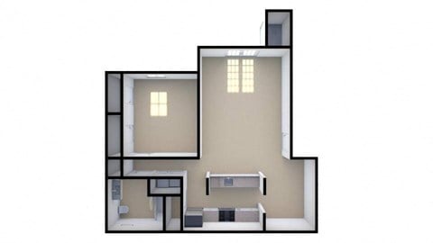 Floor plan for 1 bed, 1 bath, 750 sqft